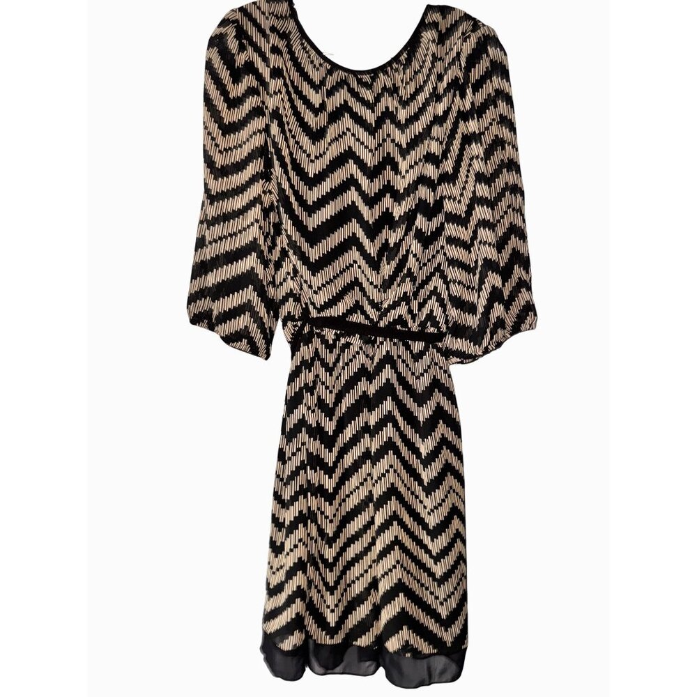 En Focus Women Chevron Black & Beige Dress Size 20W Short Sleeves Lightweight pl - Picture 4 of 4